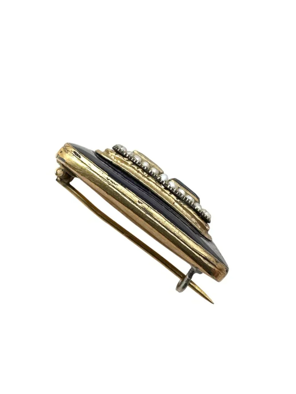 Antique Georgian 14K Gold Cobalt Blue Enamel Garnet Brooch Pin Circa 1830